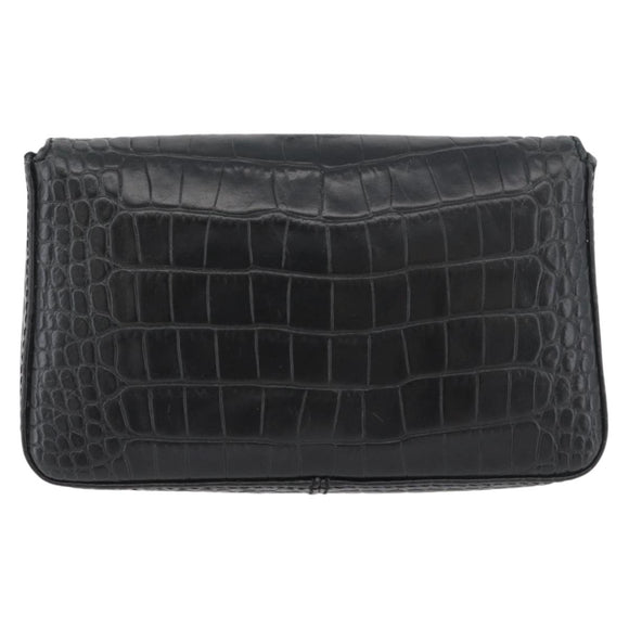 FENDI Mamma Baguette Pouch Leather Black Gold Auth 174141A