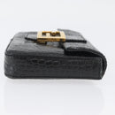 FENDI Mamma Baguette Pouch Leather Black Gold Auth 174141A-3