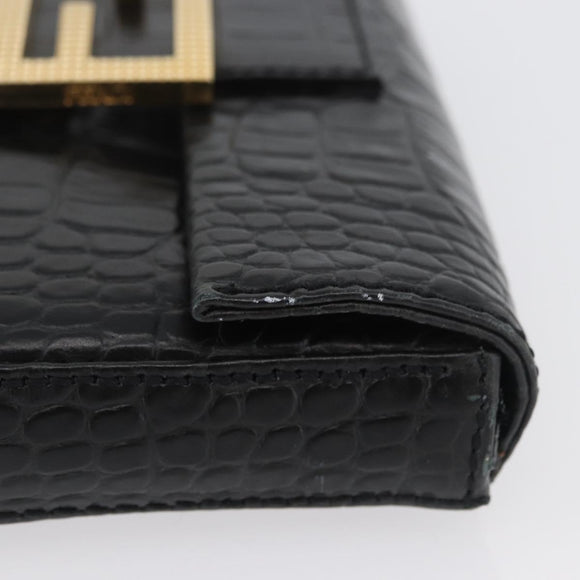 FENDI Mamma Baguette Pouch Leather Black Gold Auth 174141A