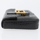 FENDI Mamma Baguette Pouch Leather Black Gold Auth 174141A-5