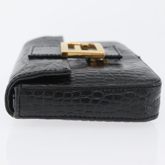 FENDI Mamma Baguette Pouch Leather Black Gold Auth 174141A