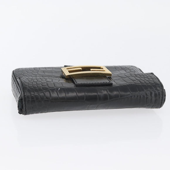 FENDI Mamma Baguette Pouch Leather Black Gold Auth 174141A