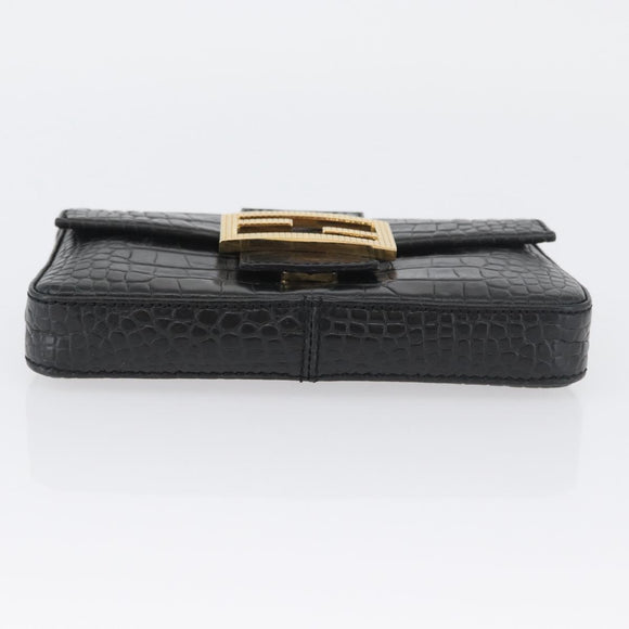 FENDI Mamma Baguette Pouch Leather Black Gold Auth 174141A