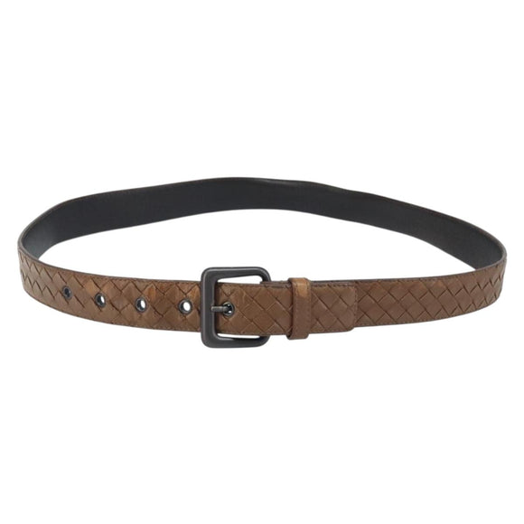 BOTTEGA VENETA INTRECCIATO Belt Leather 42.9"" Brown Auth 174153
