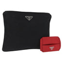 PRADA Pouch Nylon 2 Set Black Red Auth 174154-1