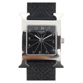 HERMES H-Watch HH1.210 Model Watches Leather Black Auth 174160A