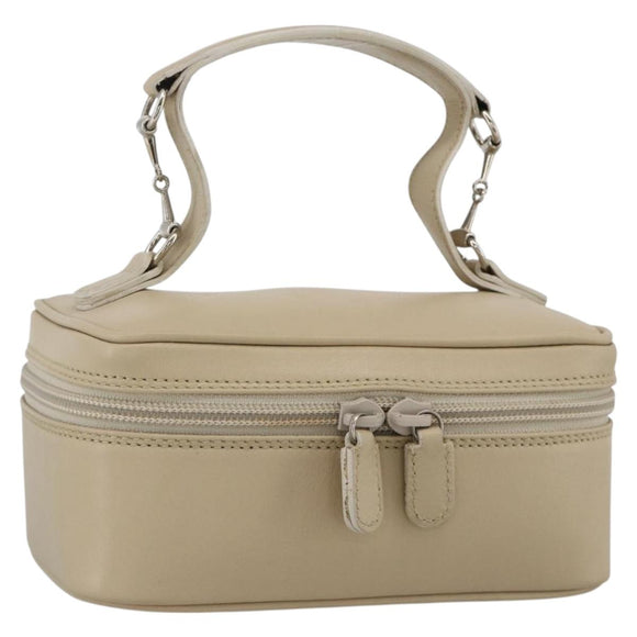 GUCCI Horsebit Vanity Hand Bag Leather Beige Silver 032 1956 0141 Auth 174163