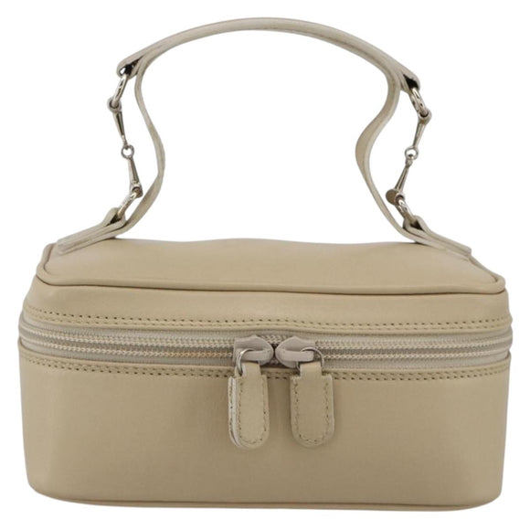 GUCCI Horsebit Vanity Hand Bag Leather Beige Silver 032 1956 0141 Auth 174163