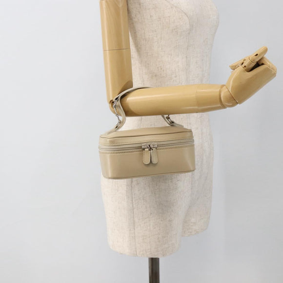 GUCCI Horsebit Vanity Hand Bag Leather Beige Silver 032 1956 0141 Auth 174163