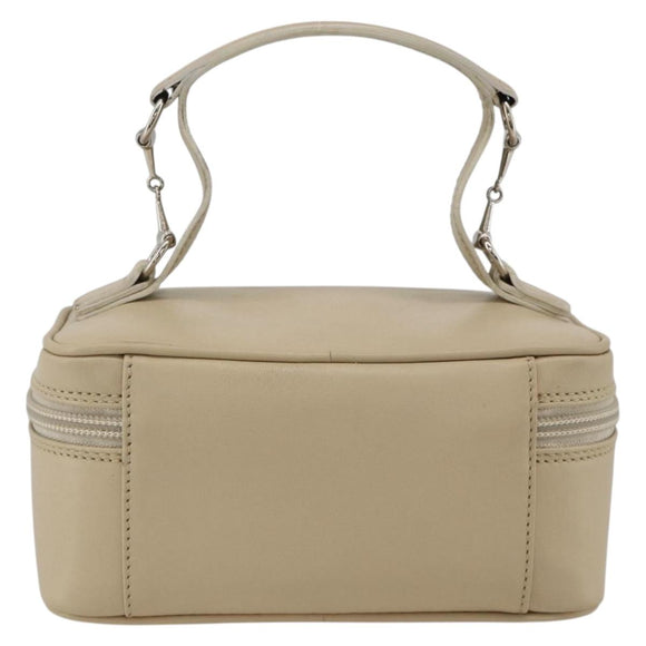 GUCCI Horsebit Vanity Hand Bag Leather Beige Silver 032 1956 0141 Auth 174163