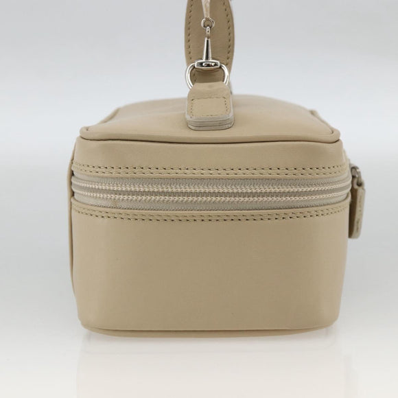 GUCCI Horsebit Vanity Hand Bag Leather Beige Silver 032 1956 0141 Auth 174163