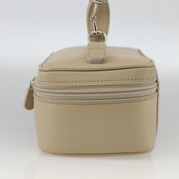 GUCCI Horsebit Vanity Hand Bag Leather Beige Silver 032 1956 0141 Auth 174163