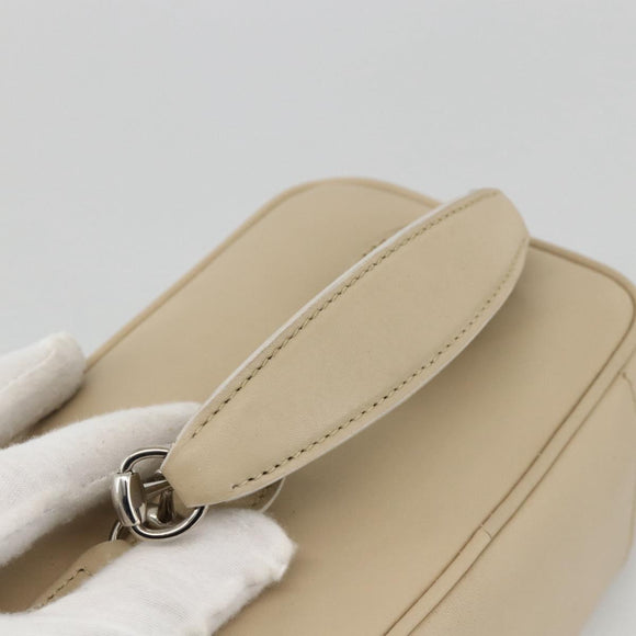 GUCCI Horsebit Vanity Hand Bag Leather Beige Silver 032 1956 0141 Auth 174163