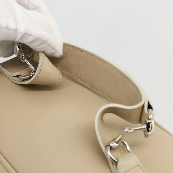 GUCCI Horsebit Vanity Hand Bag Leather Beige Silver 032 1956 0141 Auth 174163