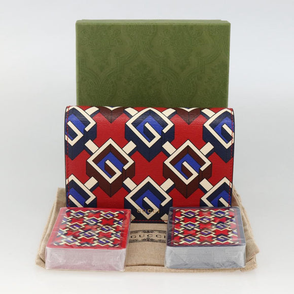 GUCCI Playing Cards case Geometric G PVC Red Blue Auth 174169SAM