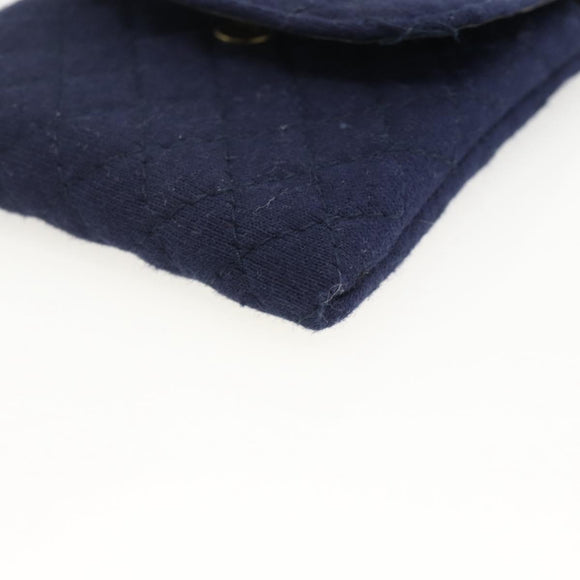 CHANEL Matelasse Chain Pouch Shoulder Bag Cotton Navy Gold CC Auth 174171A