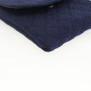 CHANEL Matelasse Chain Pouch Shoulder Bag Cotton Navy Gold CC Auth 174171A-15