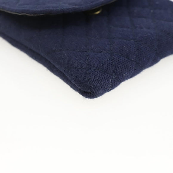 CHANEL Matelasse Chain Pouch Shoulder Bag Cotton Navy Gold CC Auth 174171A