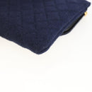 CHANEL Matelasse Chain Pouch Shoulder Bag Cotton Navy Gold CC Auth 174171A-16