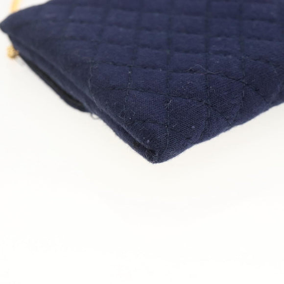 CHANEL Matelasse Chain Pouch Shoulder Bag Cotton Navy Gold CC Auth 174171A