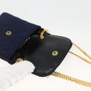 CHANEL Matelasse Chain Pouch Shoulder Bag Cotton Navy Gold CC Auth 174171A-9