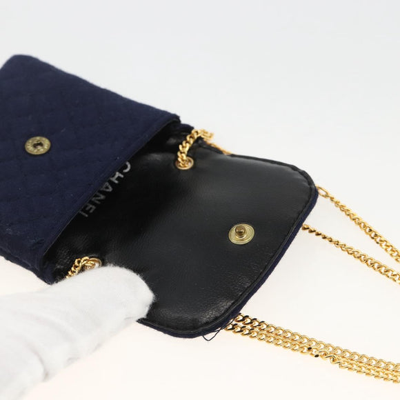 CHANEL Matelasse Chain Pouch Shoulder Bag Cotton Navy Gold CC Auth 174171A