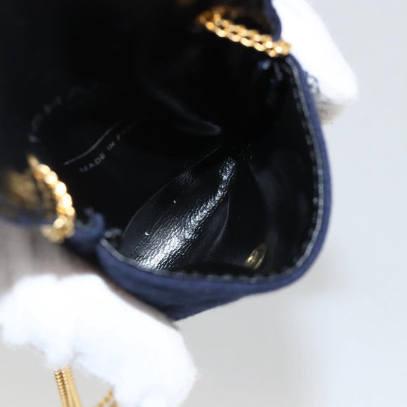 CHANEL Matelasse Chain Pouch Shoulder Bag Cotton Navy Gold CC Auth 174171A