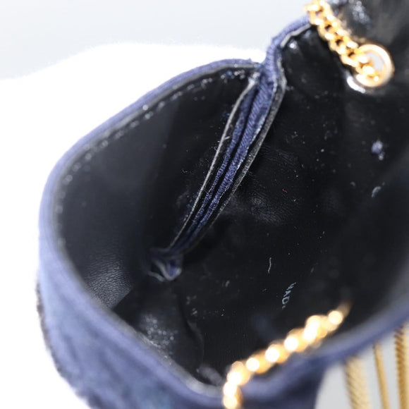 CHANEL Matelasse Chain Pouch Shoulder Bag Cotton Navy Gold CC Auth 174171A