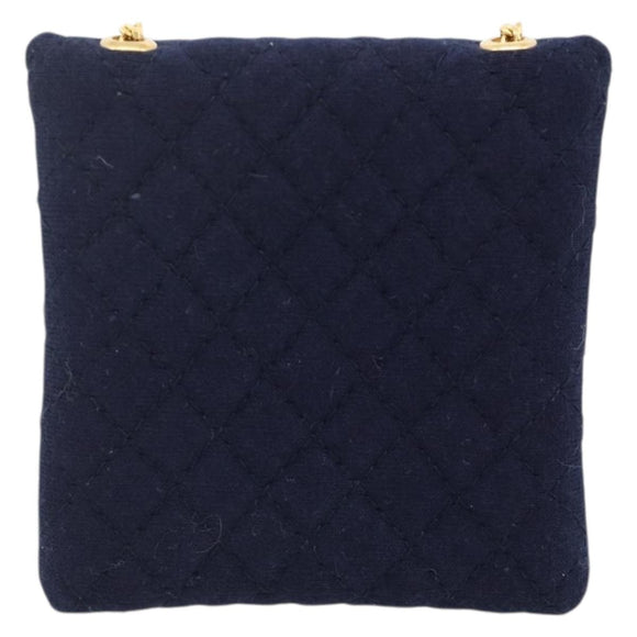 CHANEL Matelasse Chain Pouch Shoulder Bag Cotton Navy Gold CC Auth 174171A