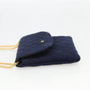 CHANEL Matelasse Chain Pouch Shoulder Bag Cotton Navy Gold CC Auth 174171A-3