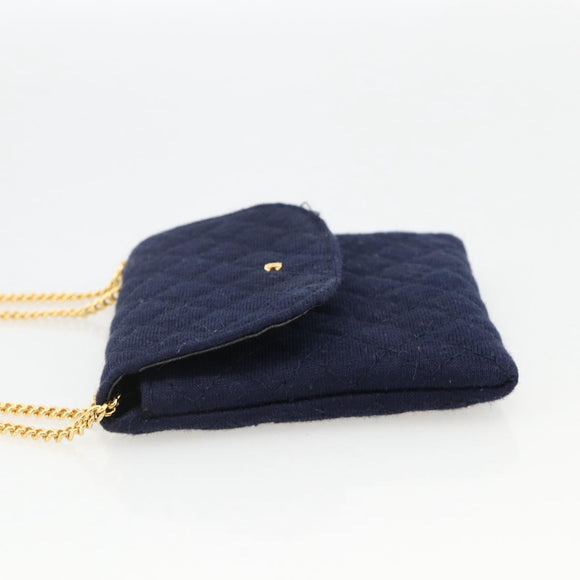 CHANEL Matelasse Chain Pouch Shoulder Bag Cotton Navy Gold CC Auth 174171A
