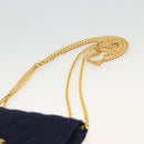 CHANEL Matelasse Chain Pouch Shoulder Bag Cotton Navy Gold CC Auth 174171A-8