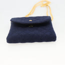 CHANEL Matelasse Chain Pouch Shoulder Bag Cotton Navy Gold CC Auth 174171A-5