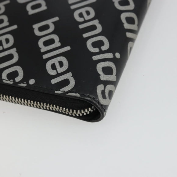 BALENCIAGA Long Wallet Leather Black Silver 594317 Auth 174172A