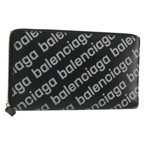BALENCIAGA Long Wallet Leather Black Silver 594317 Auth 174172A