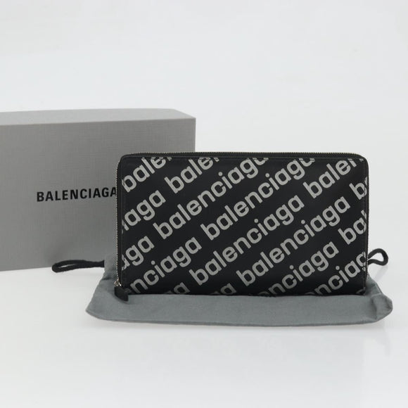 BALENCIAGA Long Wallet Leather Black Silver 594317 Auth 174172A