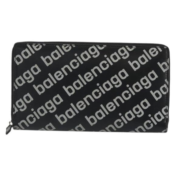 BALENCIAGA Long Wallet Leather Black Silver 594317 Auth 174172A