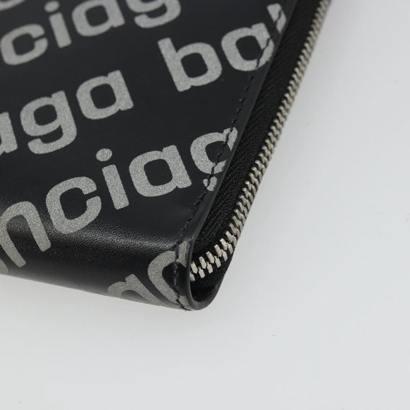 BALENCIAGA Long Wallet Leather Black Silver 594317 Auth 174172A