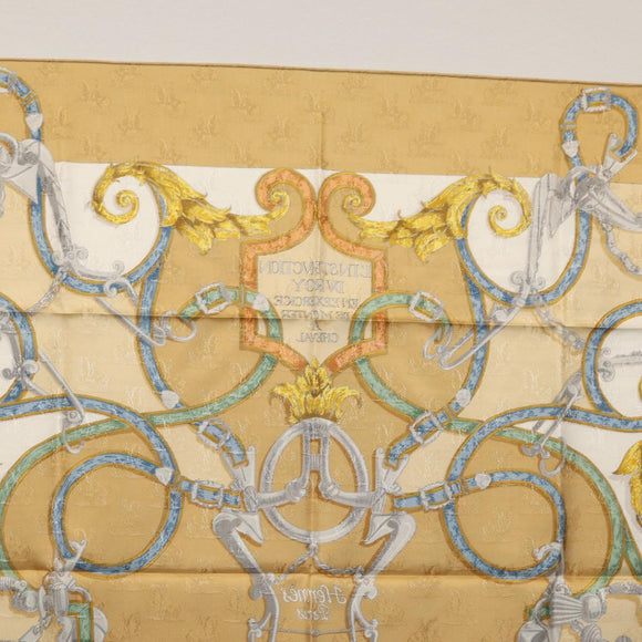 HERMES Carre 90 Scarf ""L'INSTRVCTION DV ROY"" Silk Beige Auth 174177A