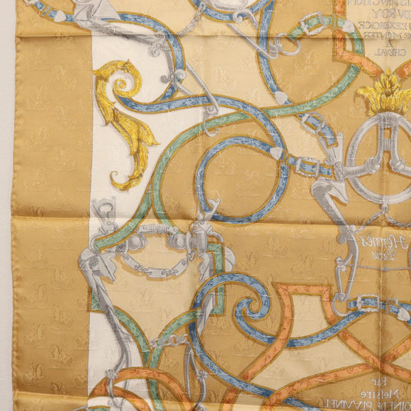 HERMES Carre 90 Scarf ""L'INSTRVCTION DV ROY"" Silk Beige Auth 174177A