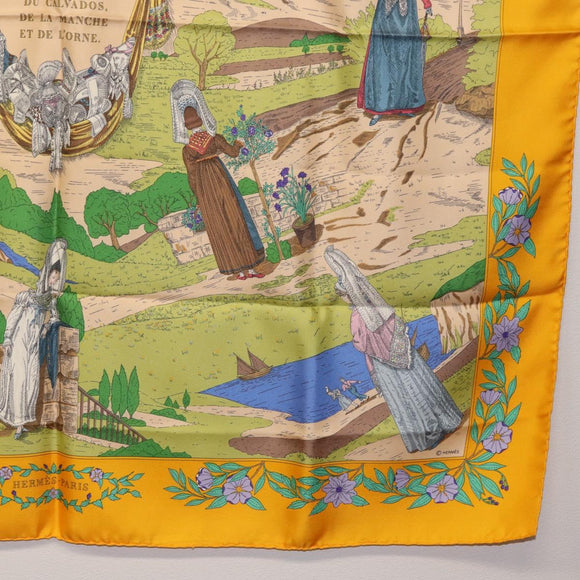 HERMES Carre 90 Tuch „COSTUMES DES DEPARTEMENTS“ Seide Gelb Auth 174178A