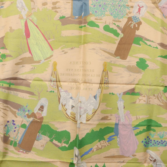 HERMES Carre 90 Scarf ""COSTUMES DES DEPARTEMENTS"" Silk Yellow Auth 174178A