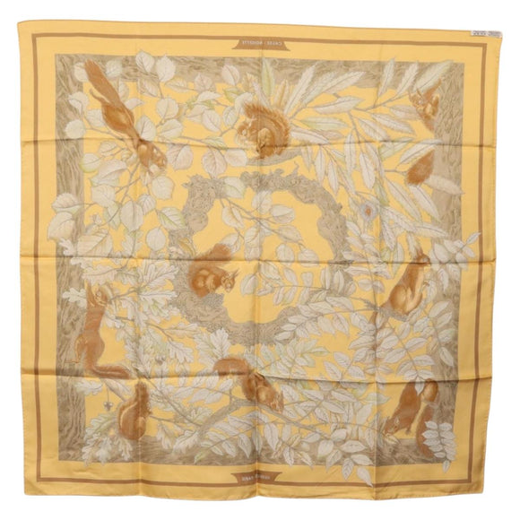 HERMES Carre 90 Scarf ""CASSE NOISETTE"" Silk Yellow Auth 174180A