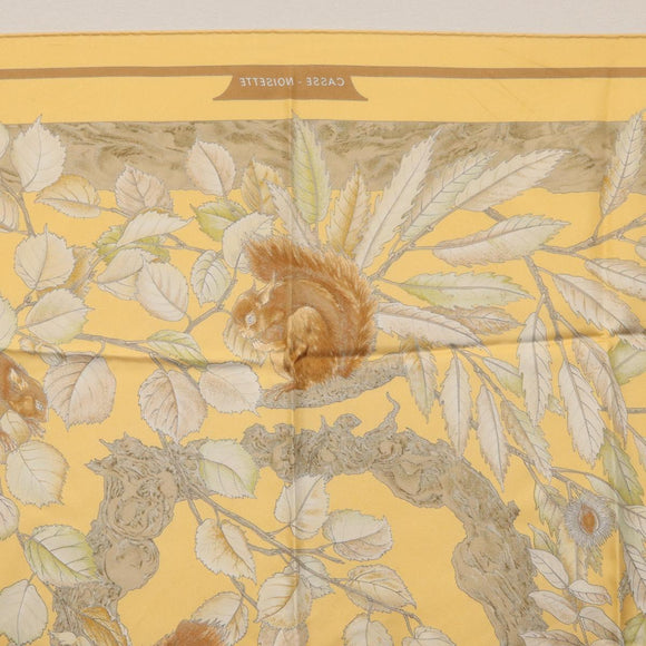 HERMES Carre 90 Scarf ""CASSE NOISETTE"" Silk Yellow Auth 174180A