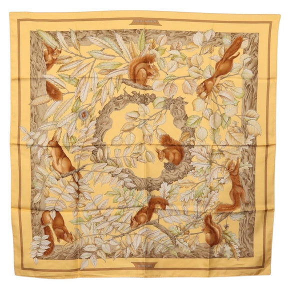 HERMES Carre 90 Scarf ""CASSE NOISETTE"" Silk Yellow Auth 174180A