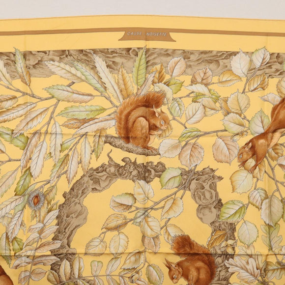 HERMES Carre 90 Scarf ""CASSE NOISETTE"" Silk Yellow Auth 174180A