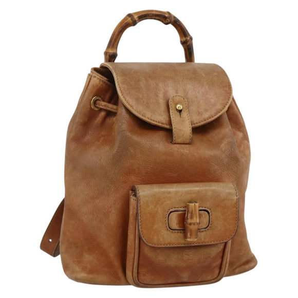 GUCCI Bamboo Backpack Leather Brown Gold 003 1956 0030 Auth 174185