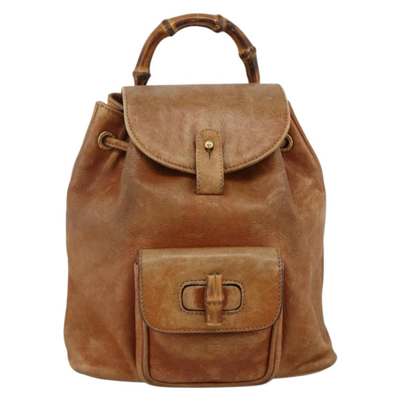 GUCCI Bamboo Backpack Leather Brown Gold 003 1956 0030 Auth 174185