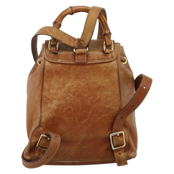 GUCCI Bamboo Backpack Leather Brown Gold 003 1956 0030 Auth 174185