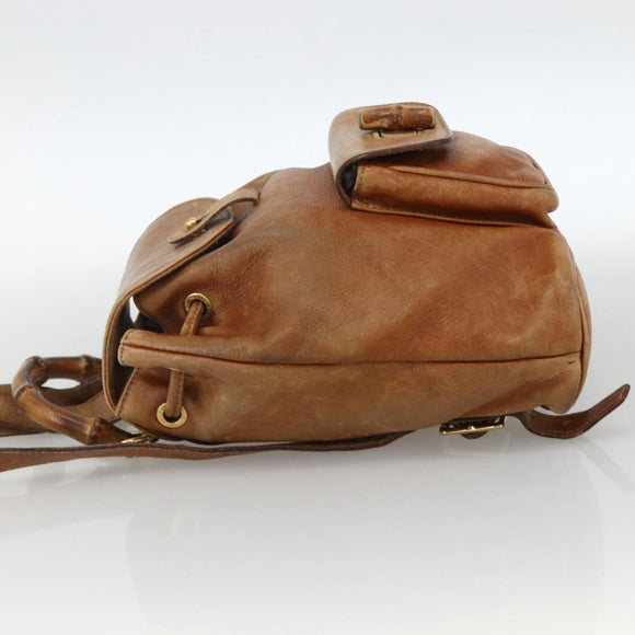 GUCCI Bamboo Backpack Leather Brown Gold 003 1956 0030 Auth 174185